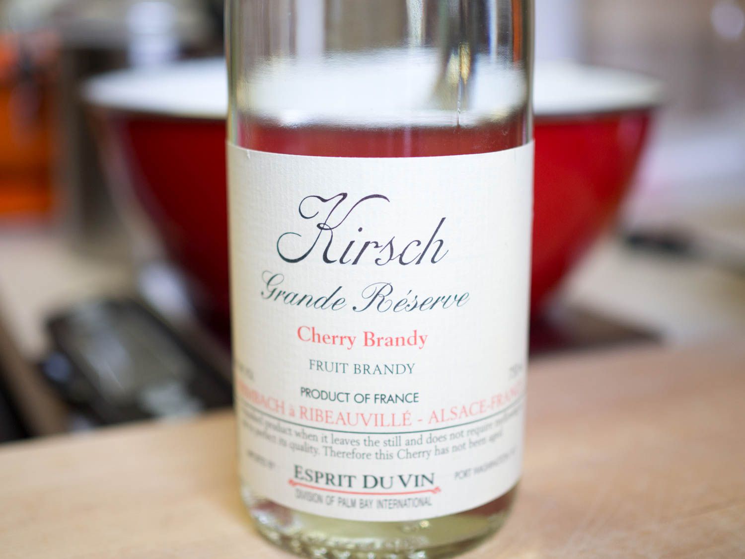 A bottle of kirsch.
