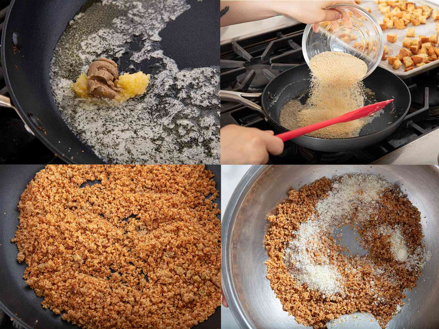 Overhead view of cooking breadcrumbs