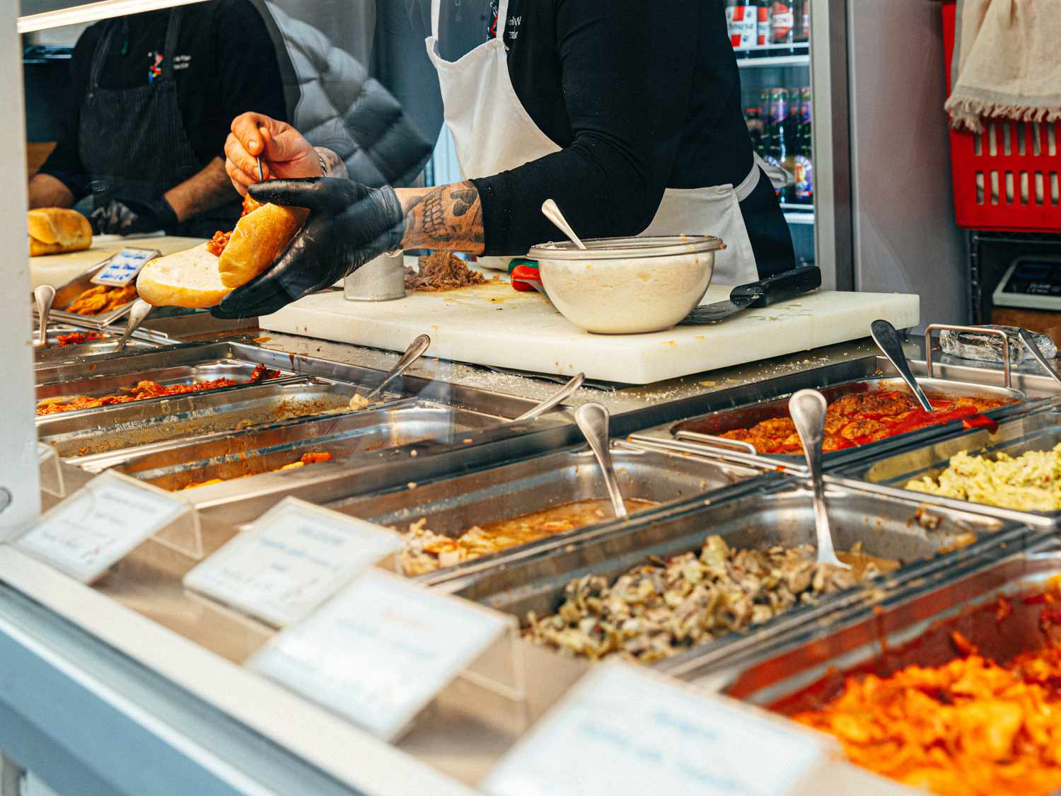 A sandwich being made at Mordi e Vai in Testaccio Market