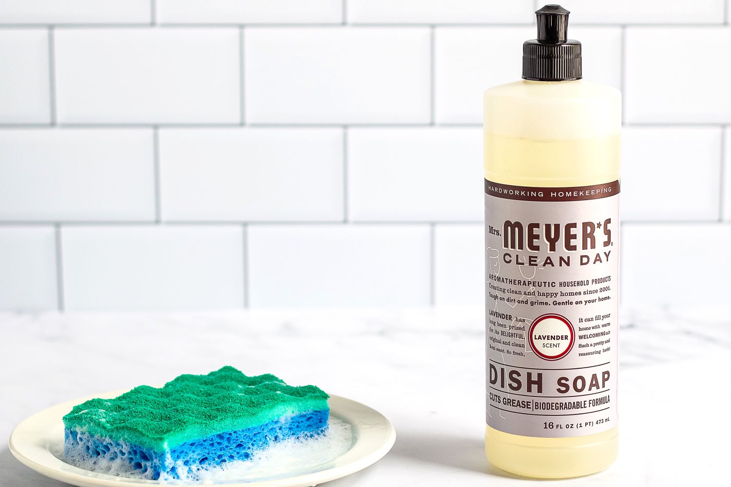 Mrs. Meyer’s Clean Day Liquid Dish Soap on counter