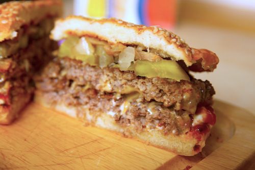 A halved burger from Five Guys.