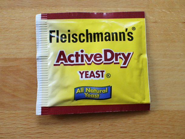 A package of Fleishmann's active dry yeast. 