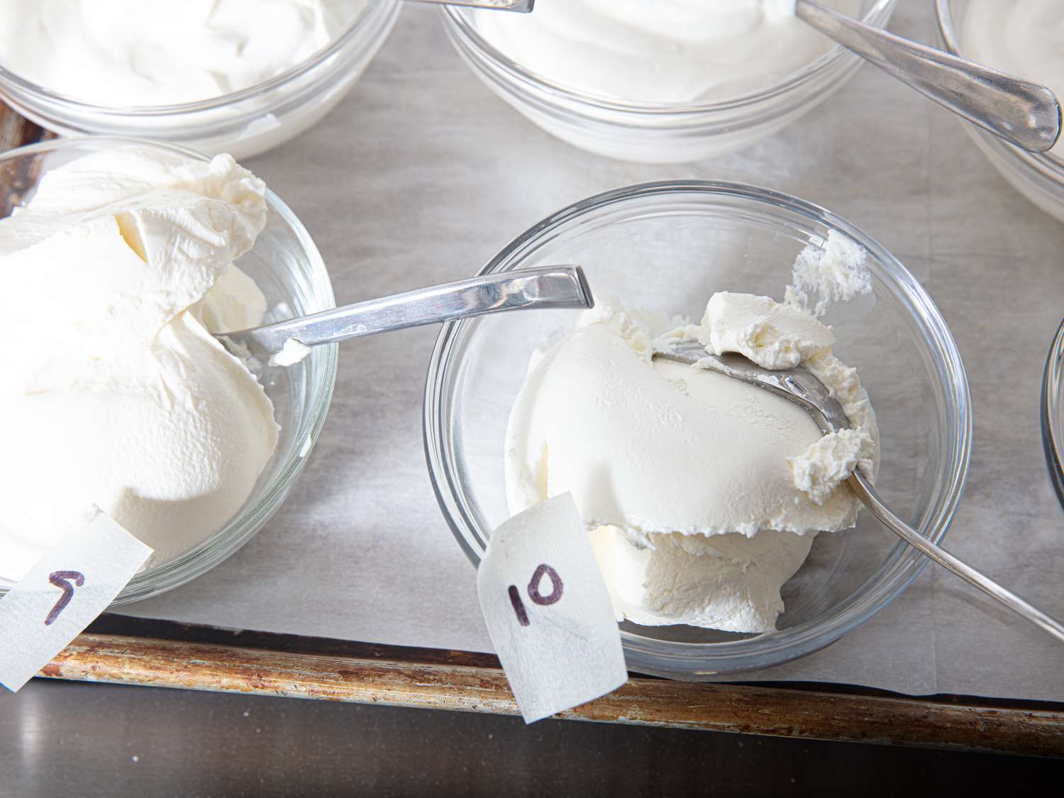 Overhead view of sour cream taste test 