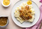 English bangers and mash with onion gravy