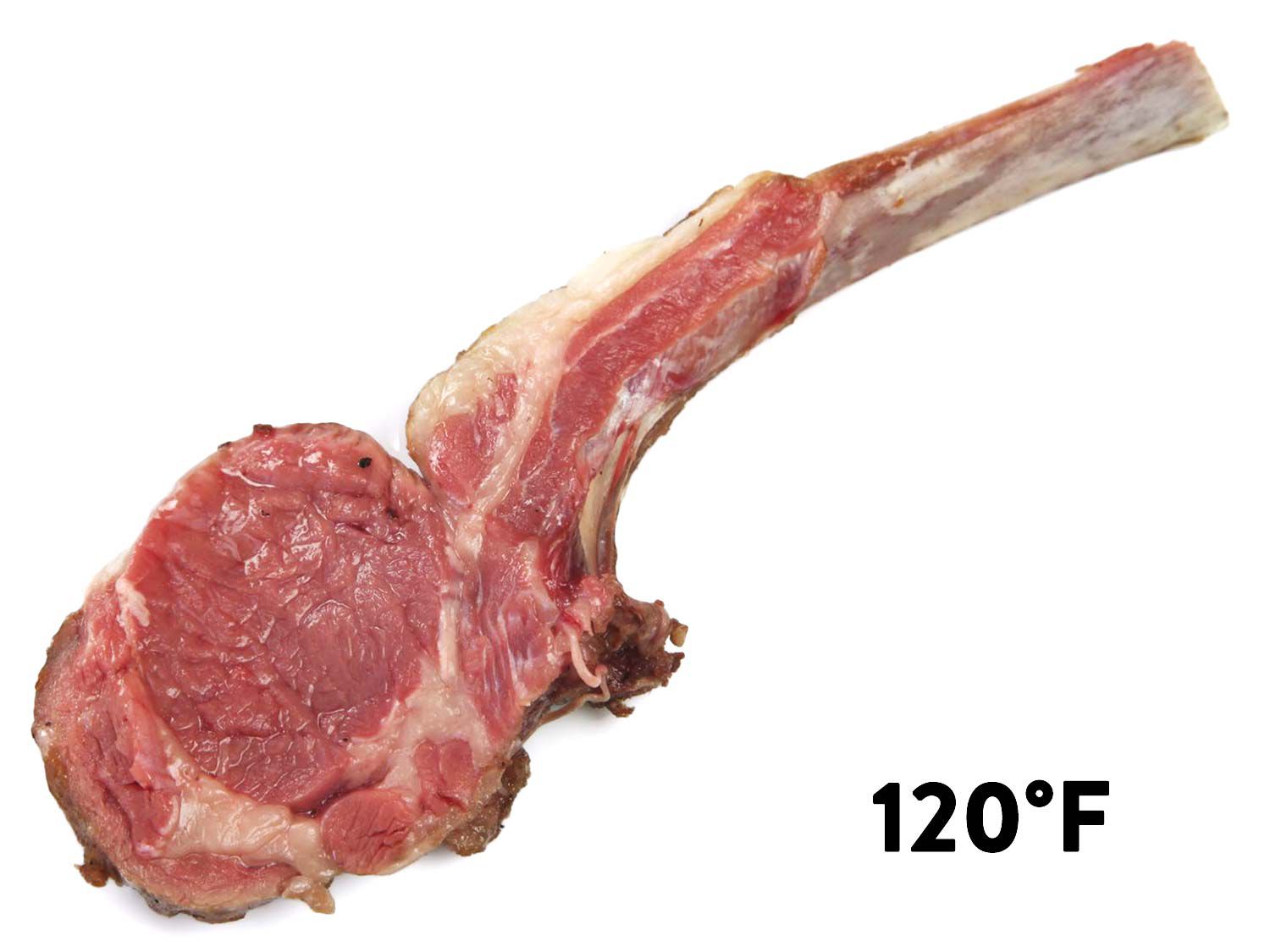Sous vide lamb chop, cooked rare (120 degrees Fahrenheit)