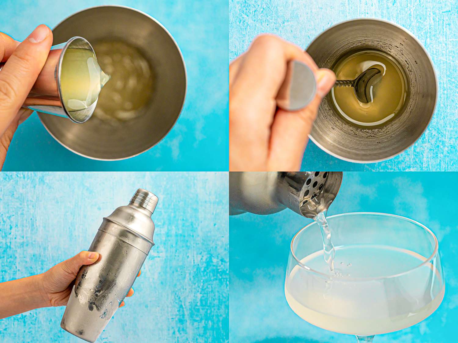 Four image collag of making a daiquiri