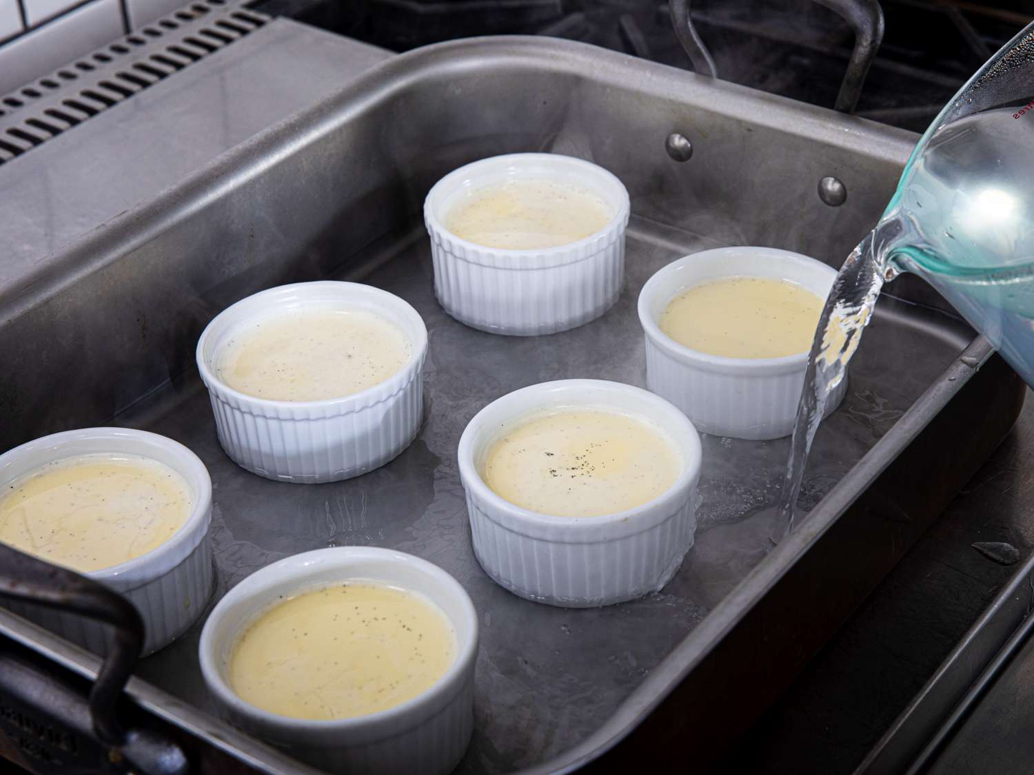 Side angle view of creating a water bath