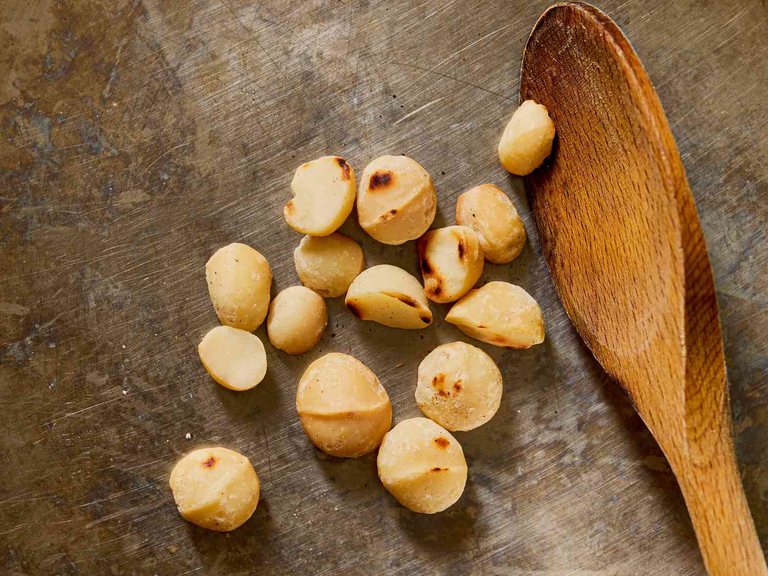 Overhead view of toastin pine nuts