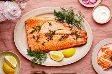 Overhead view of smoked salmon