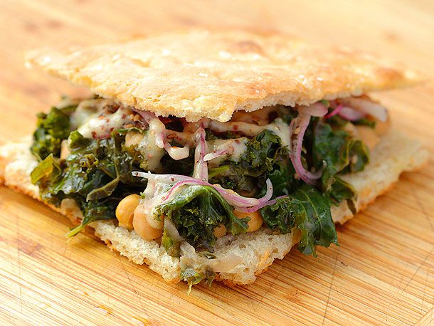 Braised Kale and Chickpea Sandwich with Sumac Onions