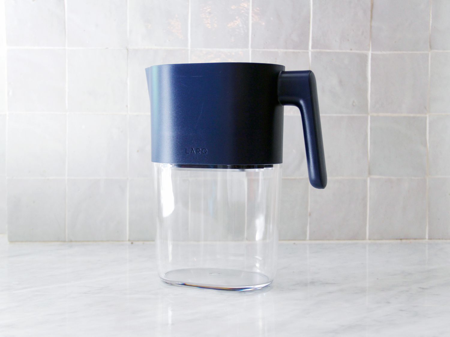 larq water pitcher on marble countertop
