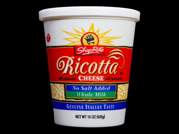 A tub of Shop Rite ricotta cheese.