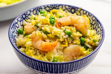 shrimp fried rice in a small bowl