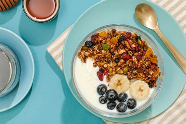 Overhead view of instant coffee granola