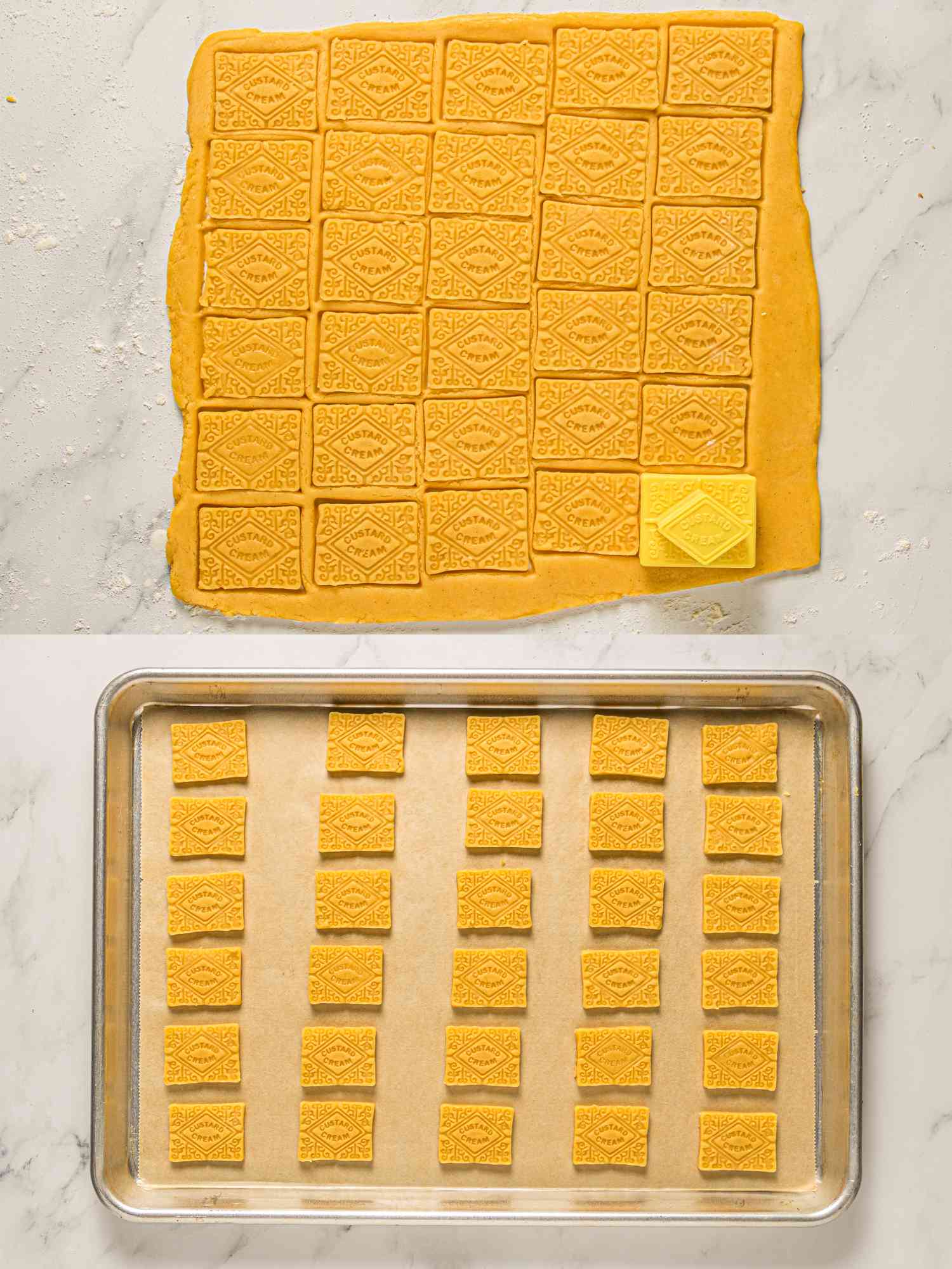Overhead view of custard creams