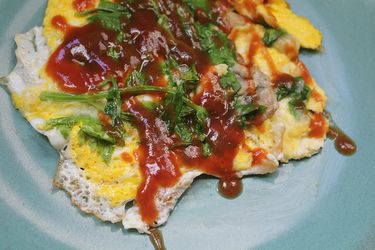 Taiwanese oyster omelet on a plate