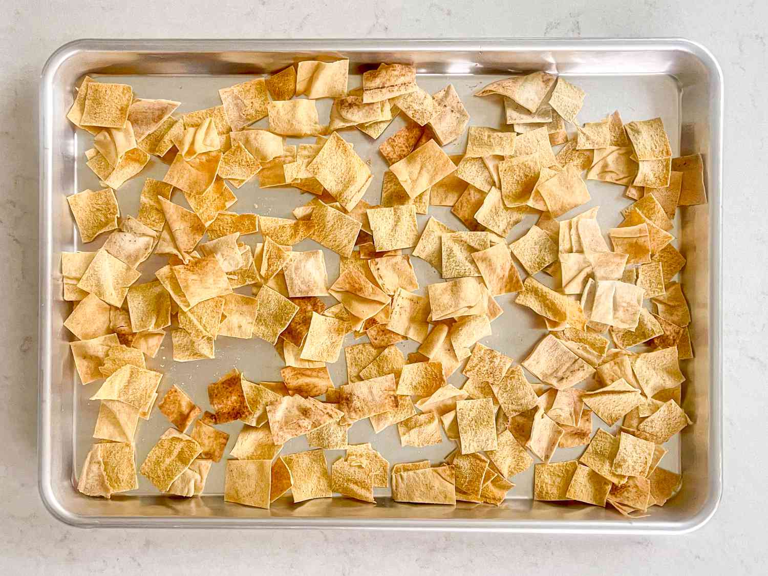 Overhead view of cooked pita chips