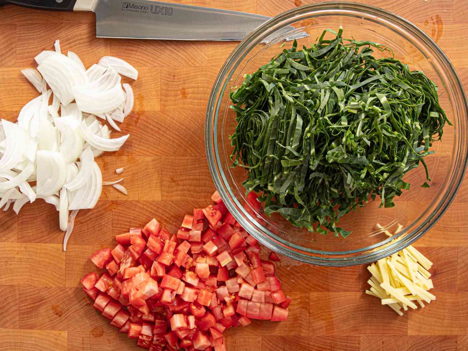 Overhead view of ingredients for sukuma wiki