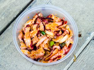 A bowl of octopus poke. 
