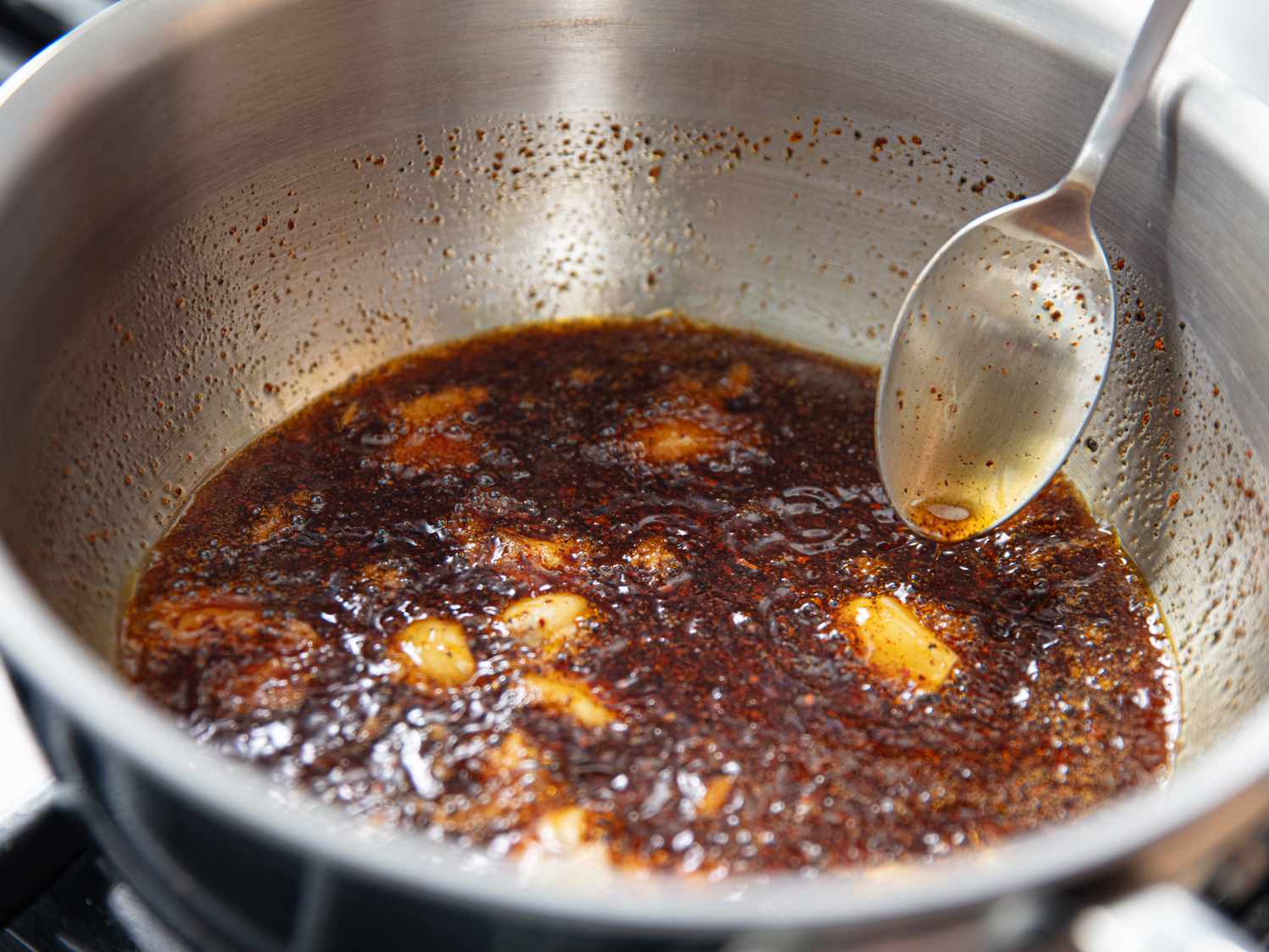 Side view of making sauce