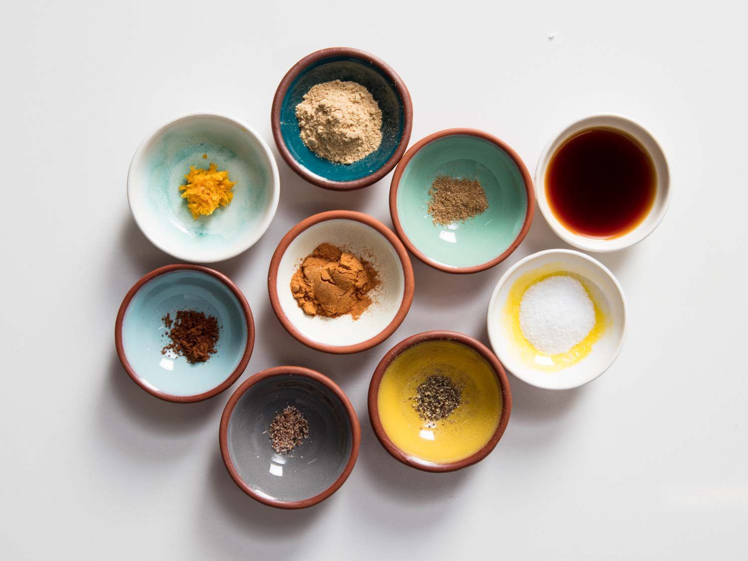 Gingerbread spices in prep bowl on a table. 