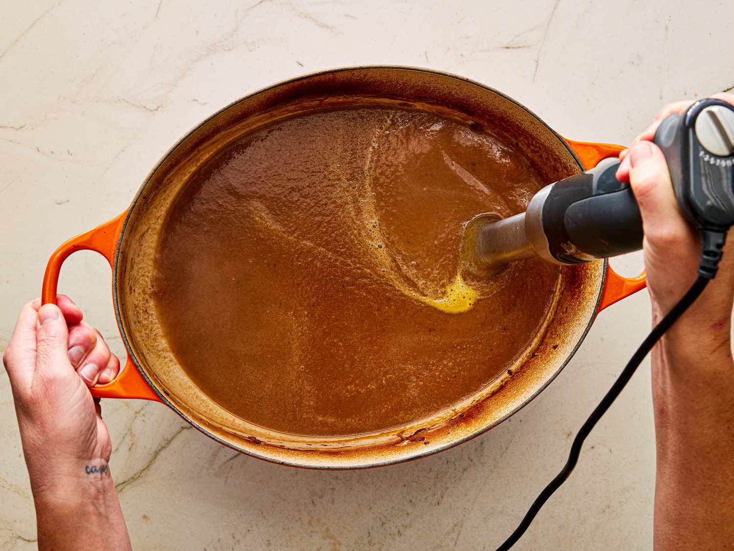 Using an immersion blender in pot