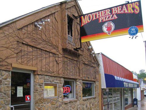 Exterior of Mother Bear's Pizza in Bloomington, Indiana.