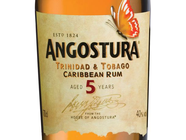 close-up of a bottle of Angostura 5 year rum