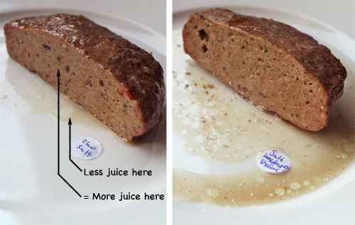 Split photo showing meat salted at different times.