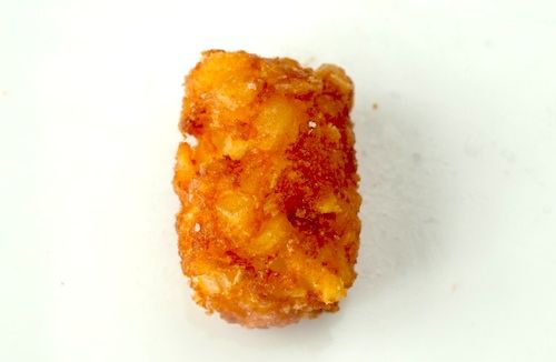 Tater tot made with chopped up homemade fries, fried to crispy golden brown.