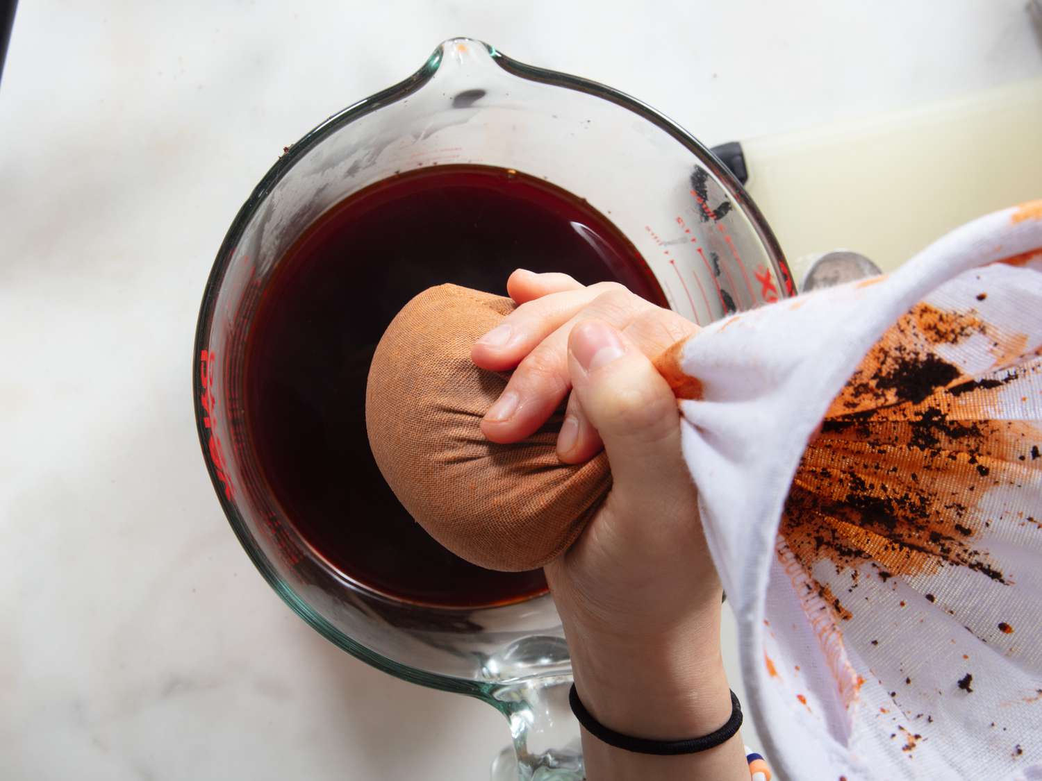 Overhead view of straining