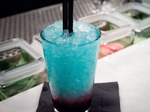 A The Curly and the Turk cocktail, served in a pint glass.