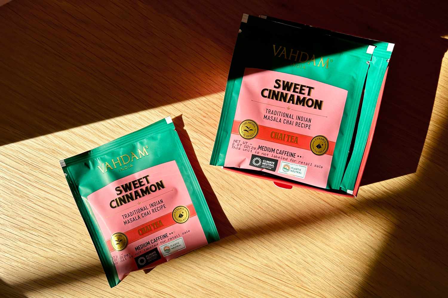 Two Sweet Cinnamon tea bags from the Vahdam tea Advent calendar