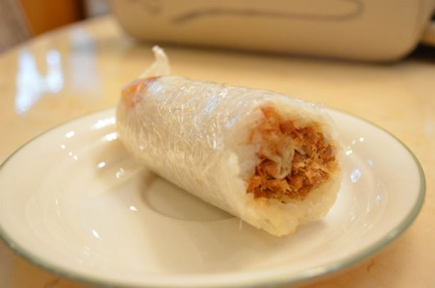 Closeup of a rice roll.