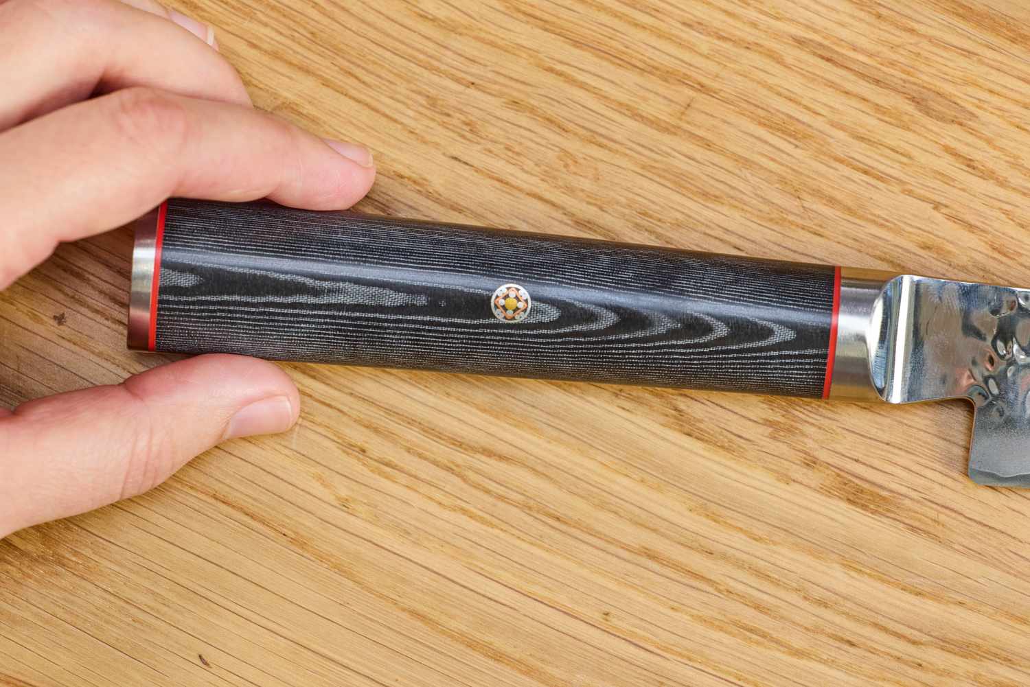 The handle on the Miyabi Mizu SG2 9.5 Inch Slicing Knife