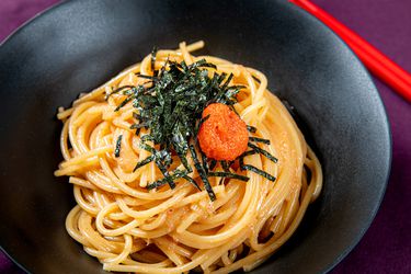 Side view of Mentaiko Spaghetti 