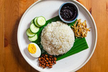 Overhead view of Nasi Lemak