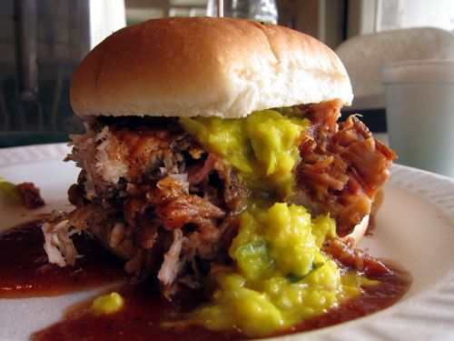 A chopped pork barbecue sandwich