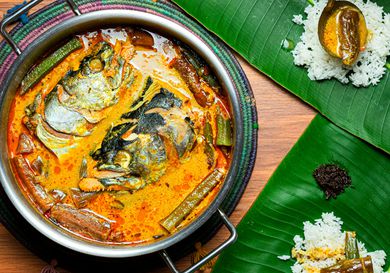 Overhead view of fish head curry
