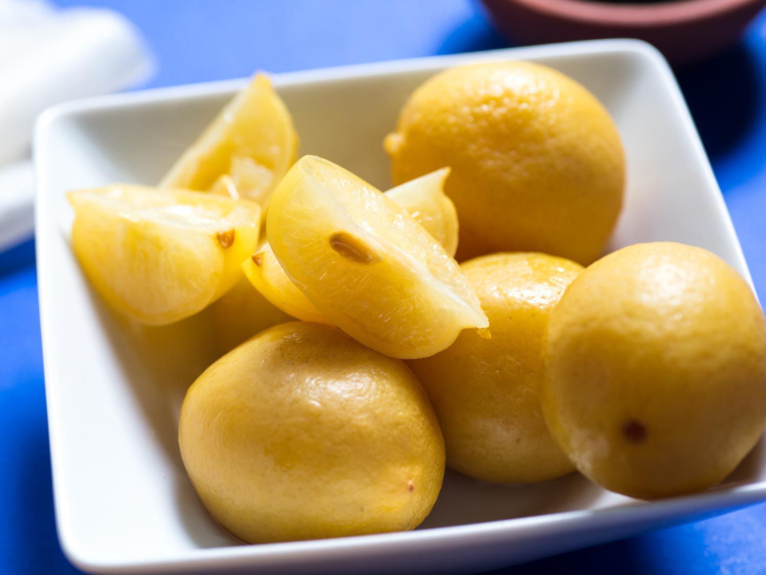 A dish of preserved lemons