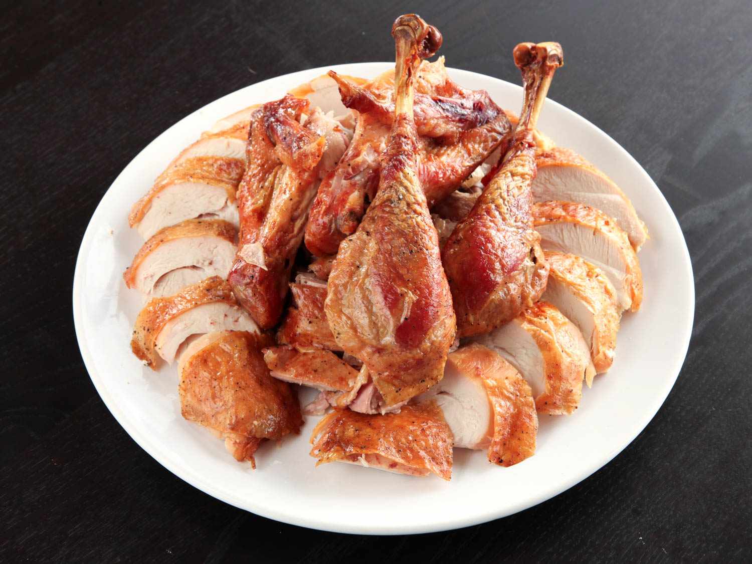 Platter of carved roast turkey