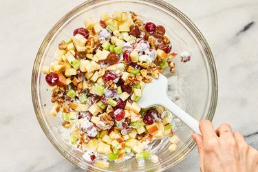 Overhead view of mixing salad 