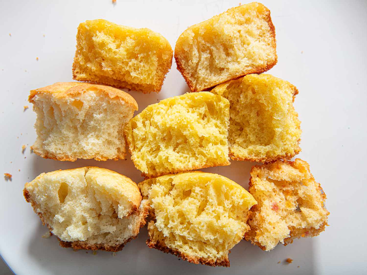 Overhead view of yellow cake mix taste test