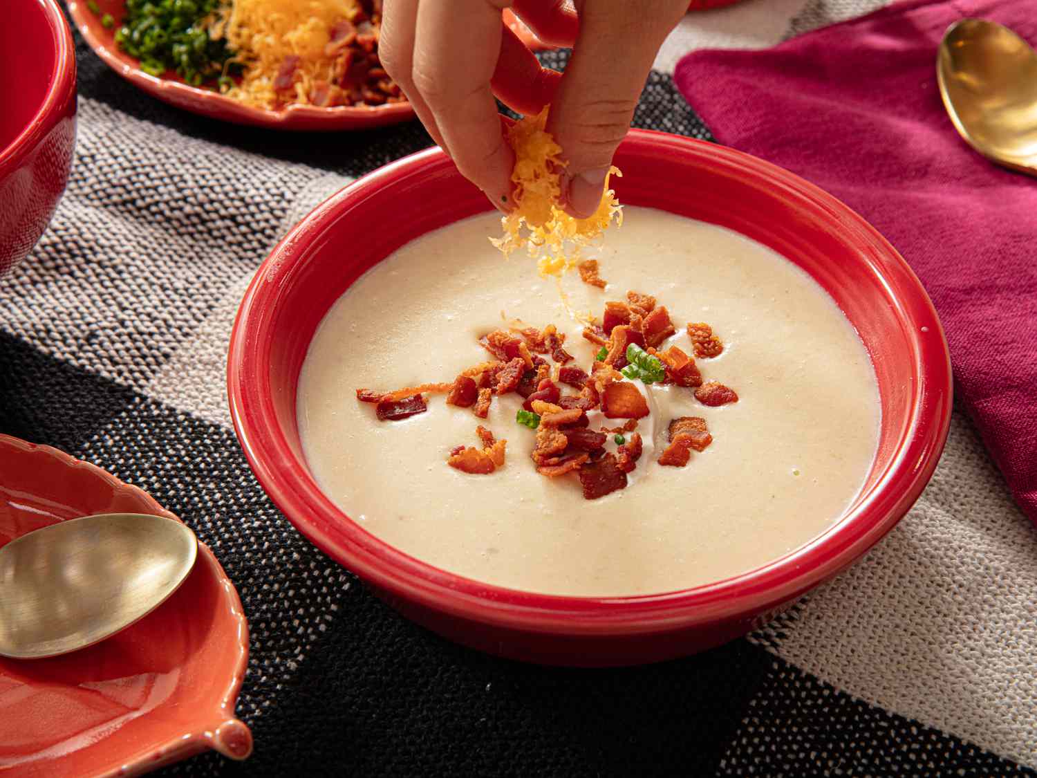 Overhead of topping with cheese