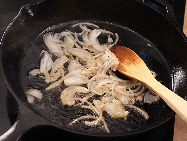cooking onions in cast iron skillet