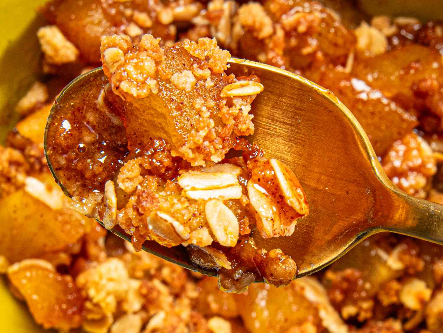 Overhead view of close up of apple crisp