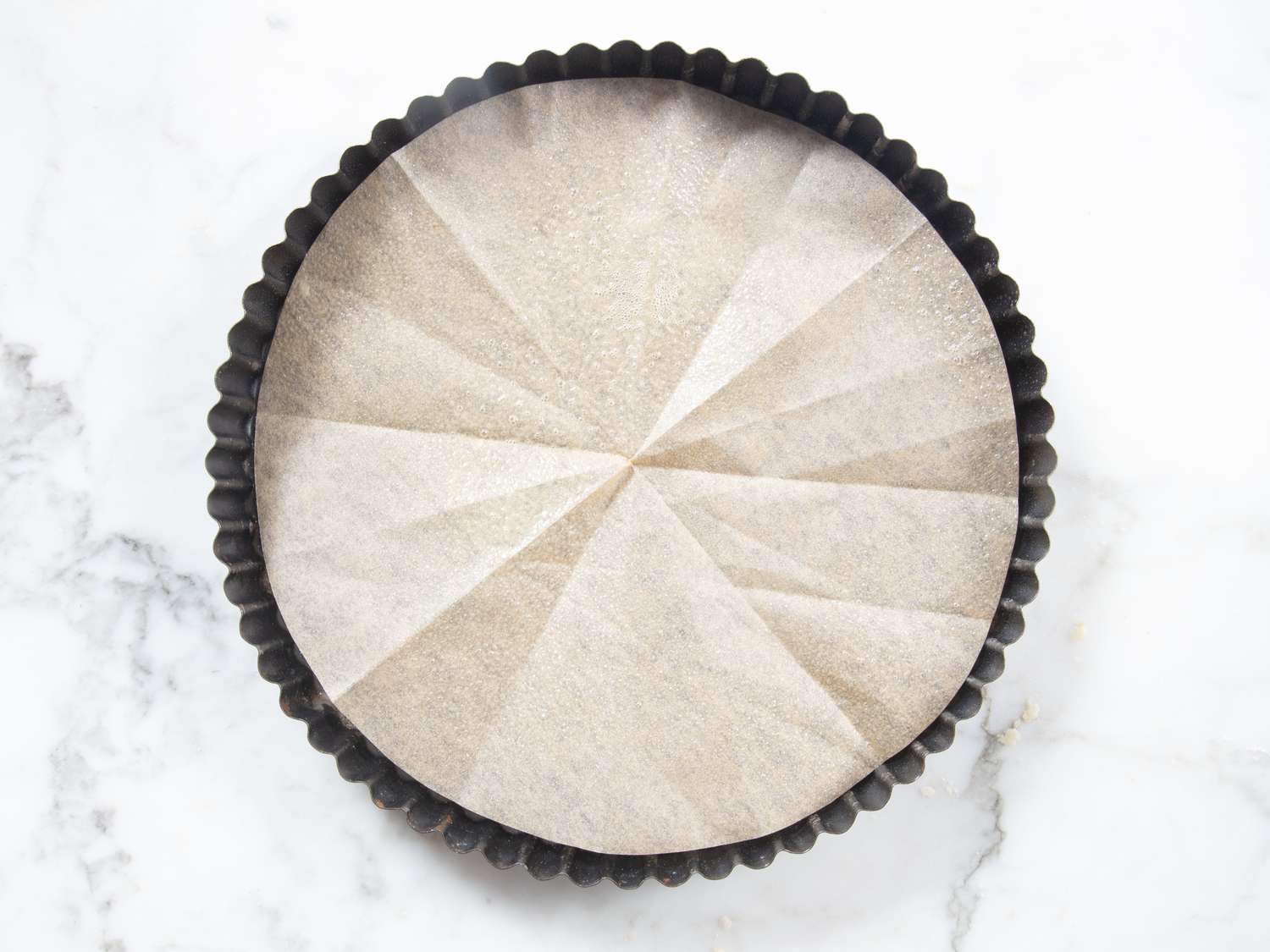 Overhead view of pan prepped