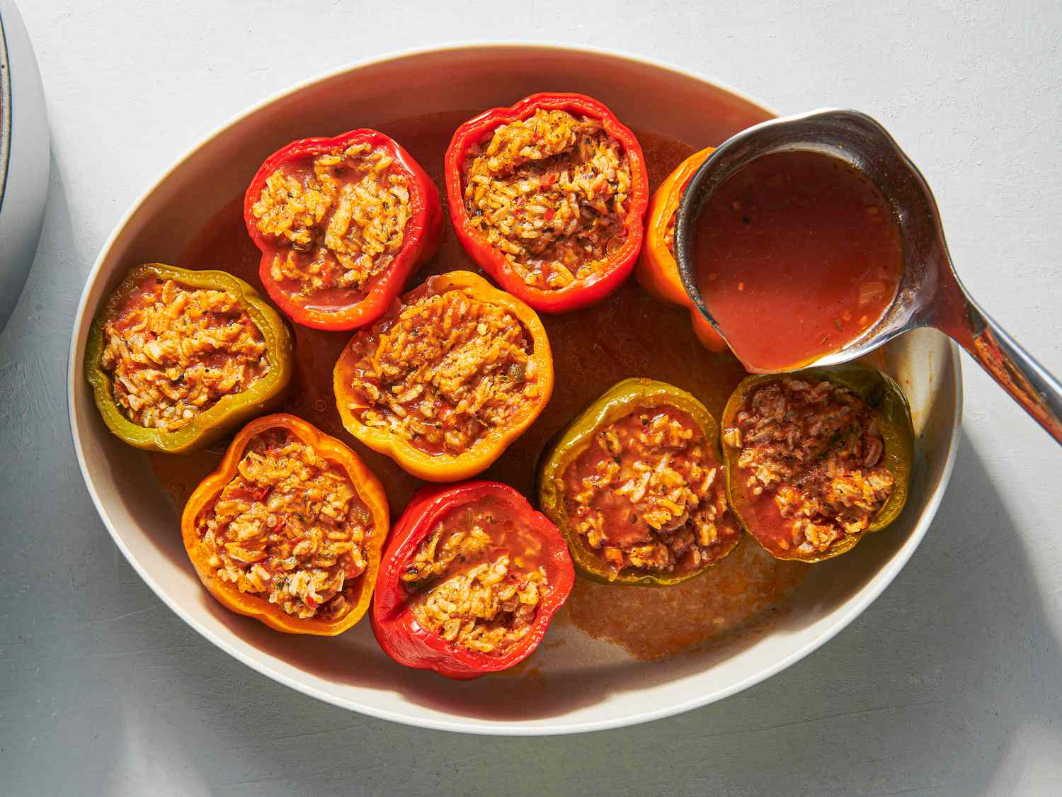 Overhead view of pouring the liquid