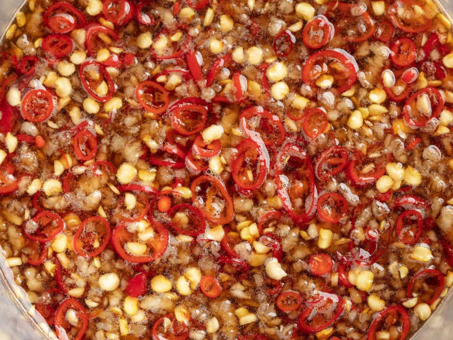 close up of thai-style sweet chili dipping sauce