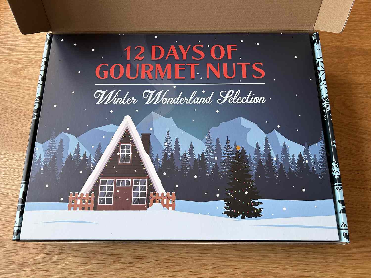 An Advent calendar that says "12 Days of Gourmet Nuts"
